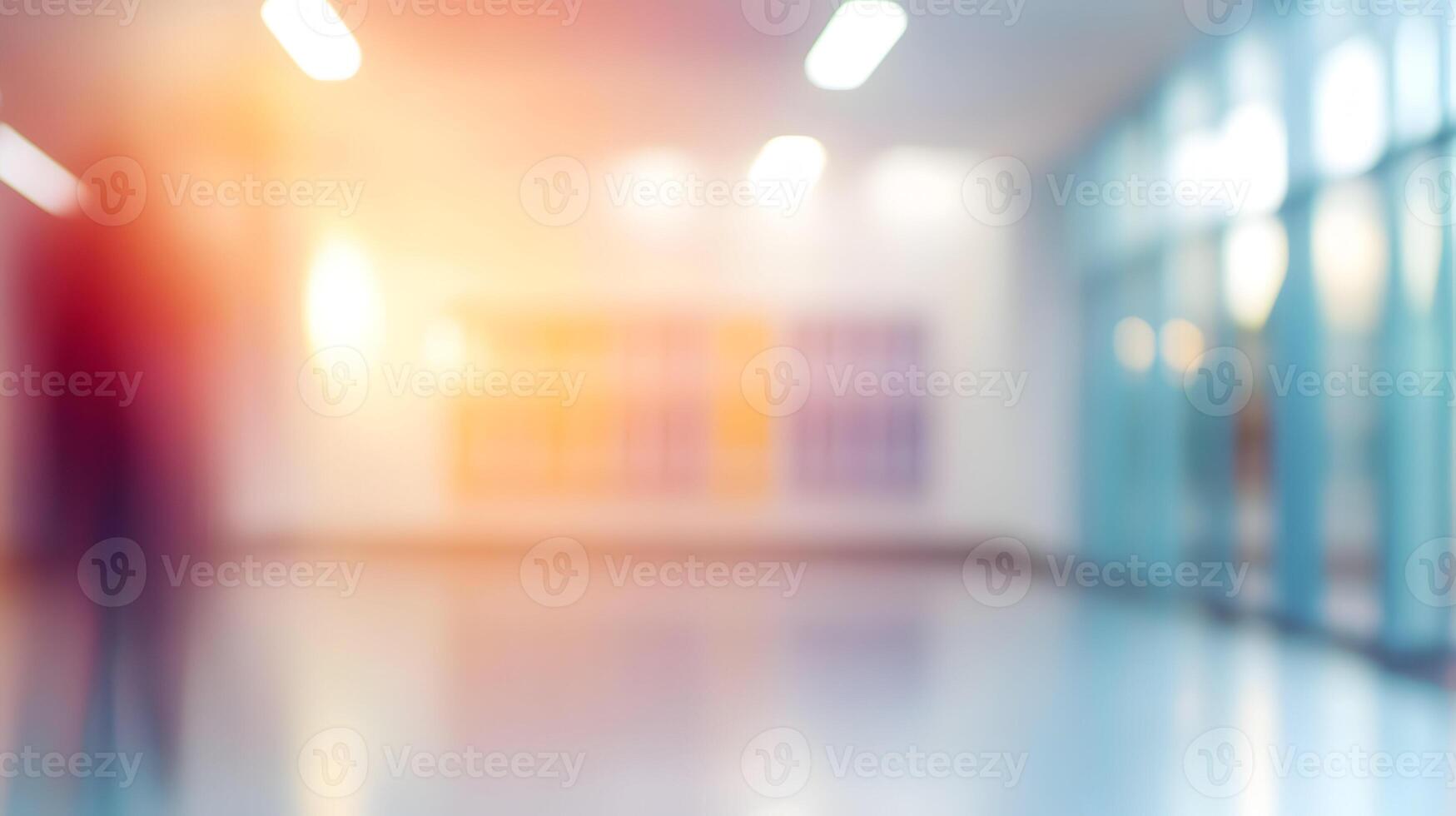Bright Modern School Hallway Soft Defocus, creating a vibrant and inviting educational space photo