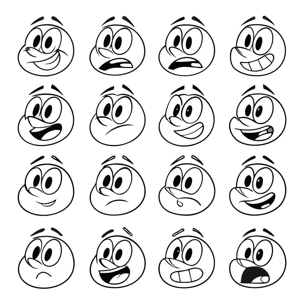 cartoon smiley faces set of different expressions vector