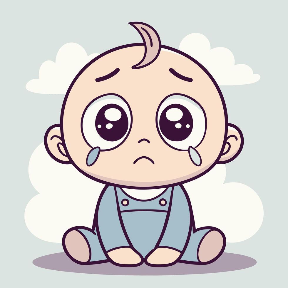 a cartoon baby crying with a sad face vector