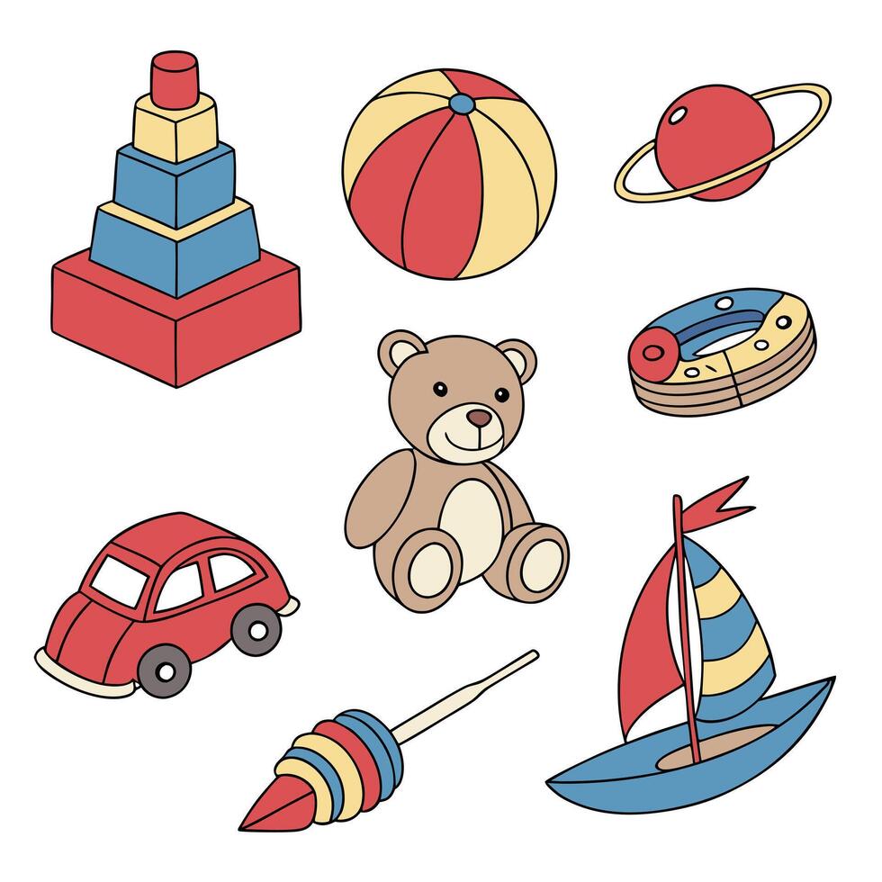 set of toys and toys for children illustration vector