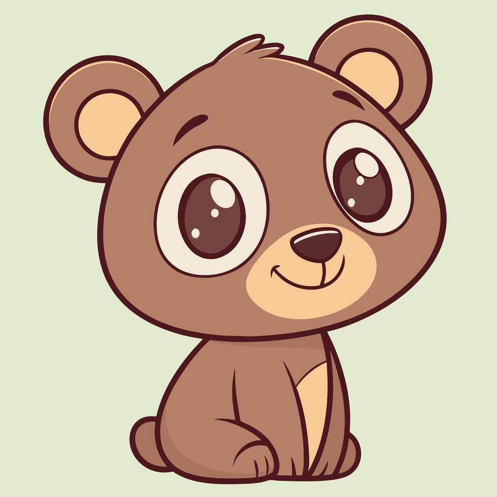 a cartoon brown bear sitting down with big eyes vector