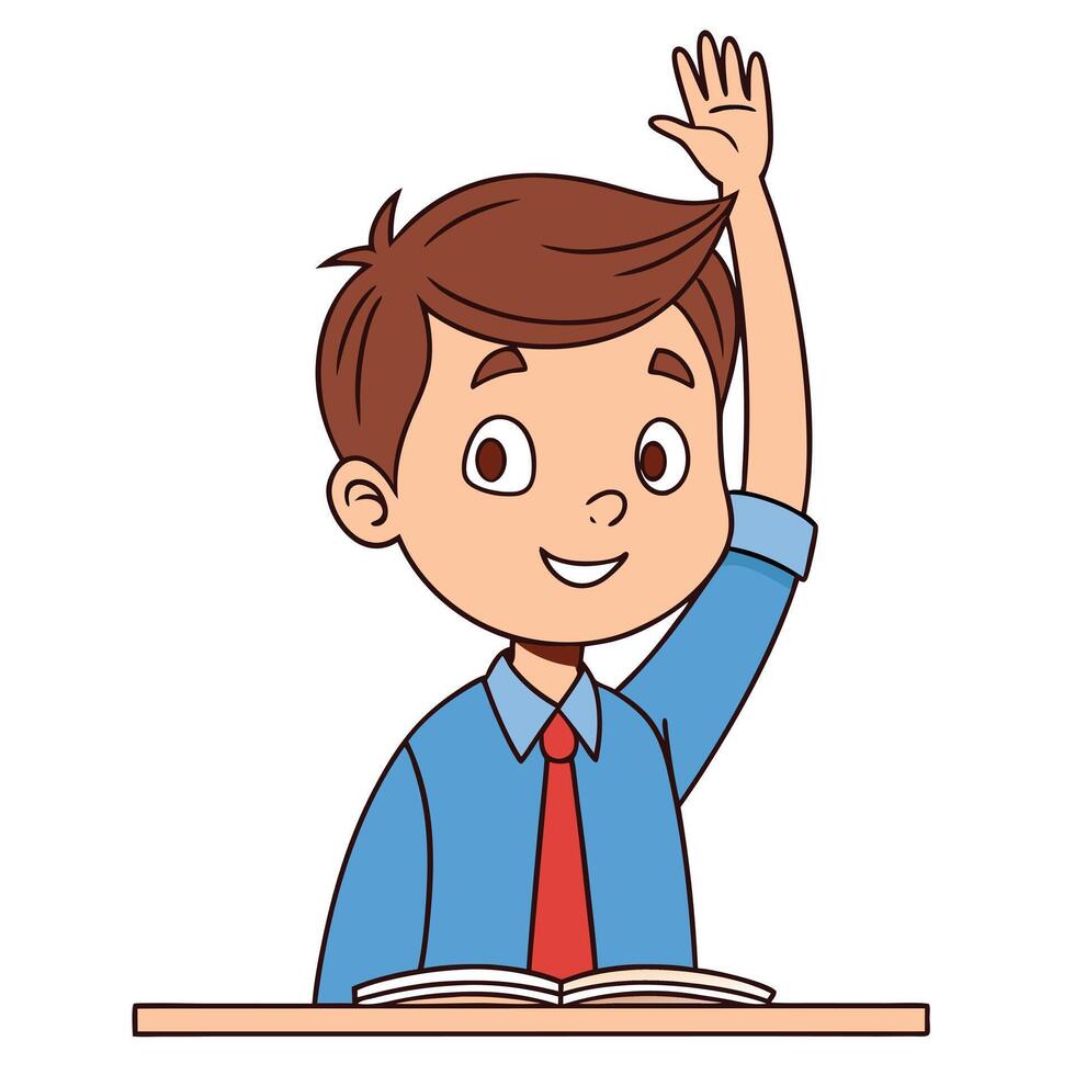 a boy raising his hand to answer a question vector