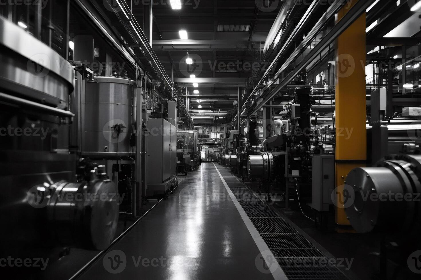 Industrial machinery operating inside a modern factory photo