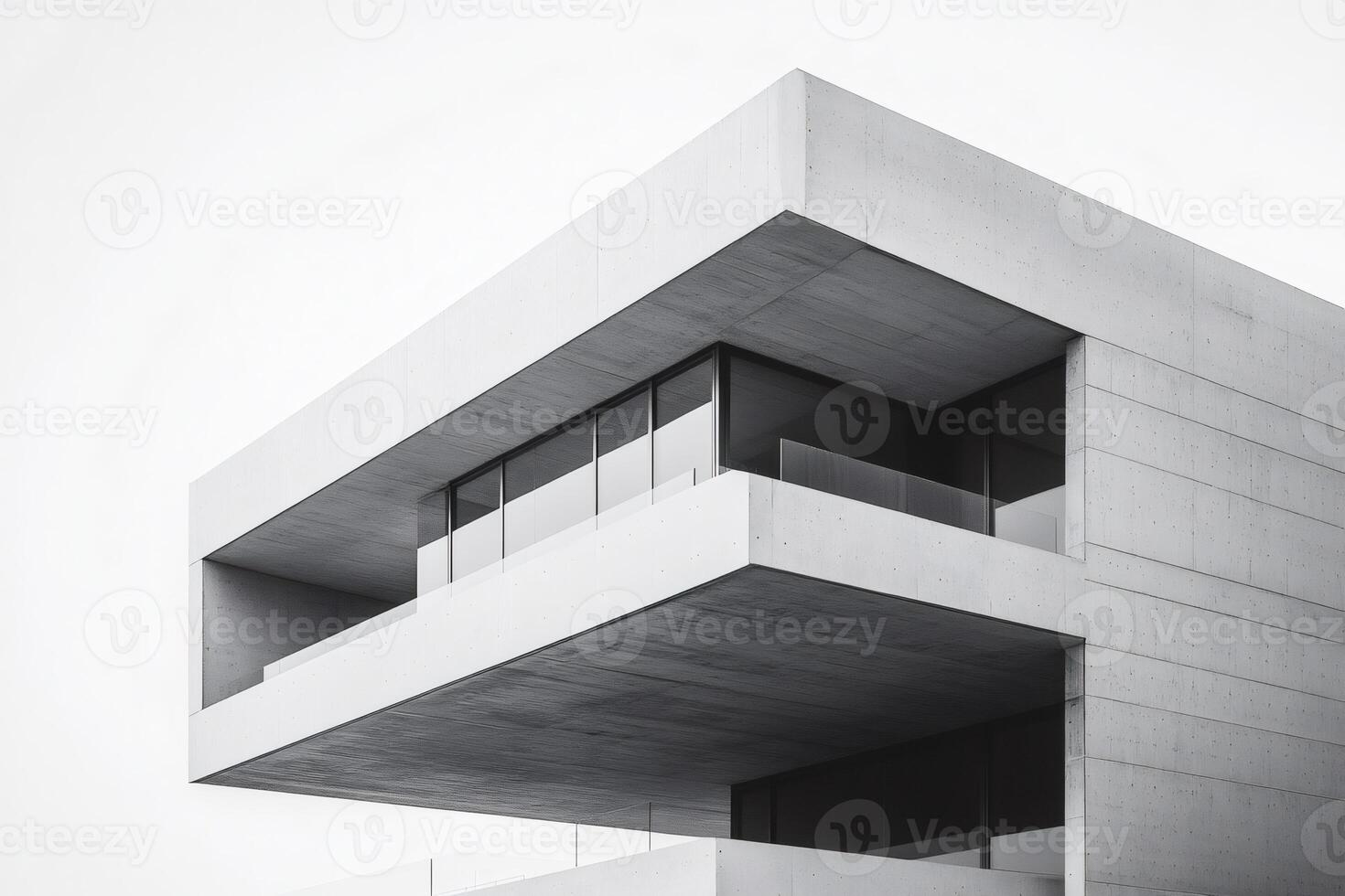 Modern concrete building showcasing minimalist architecture and geometric design photo