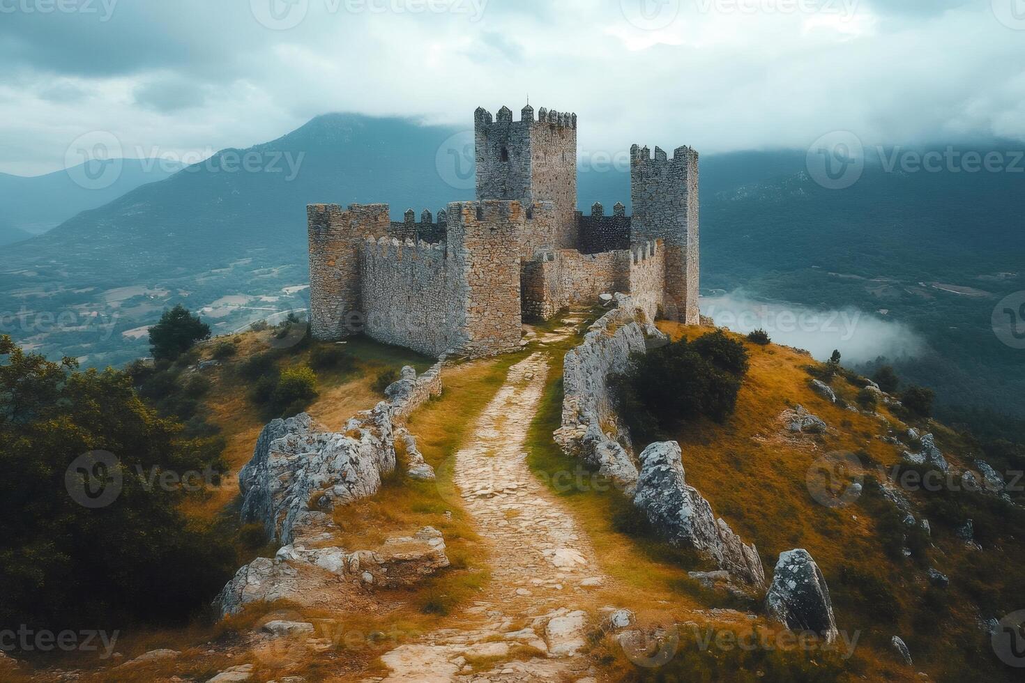 Rocca Calascio imposing medieval castle rising on a hilltop in Abruzzo, Italy photo