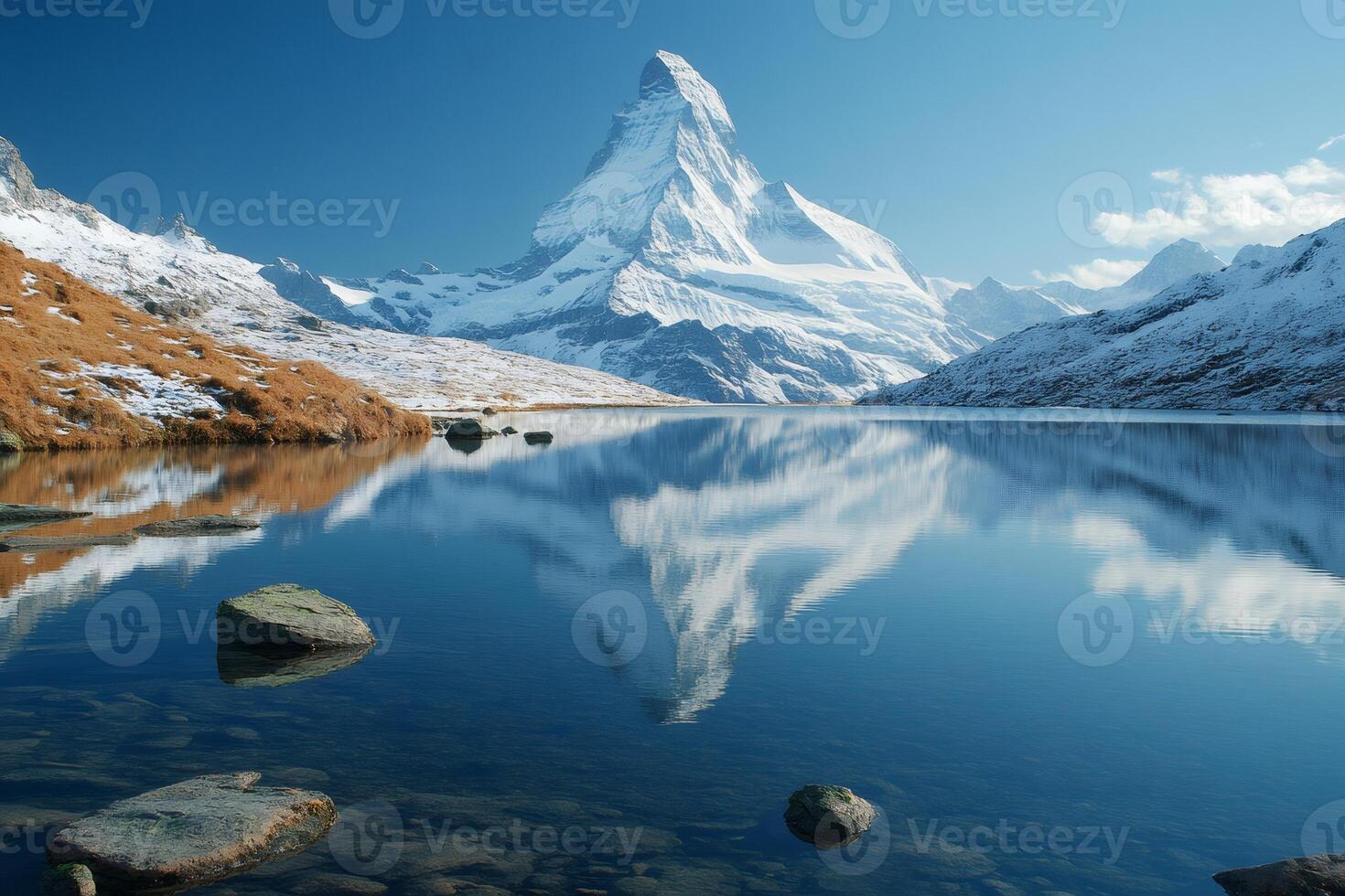Matterhorn reflecting in Stellisee lake in autumn photo
