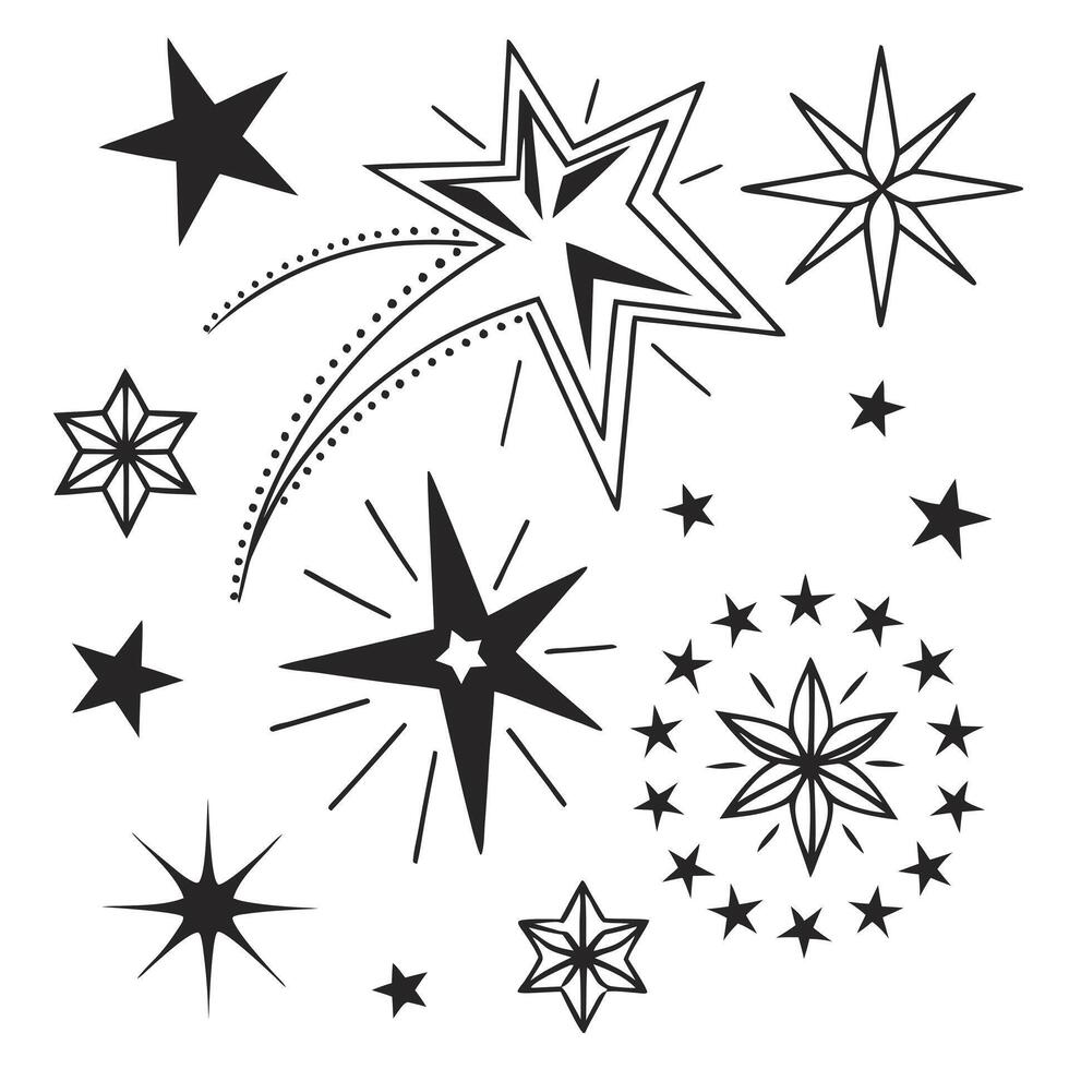 A glittering pointed golden shooting star with a sparkling trail vector