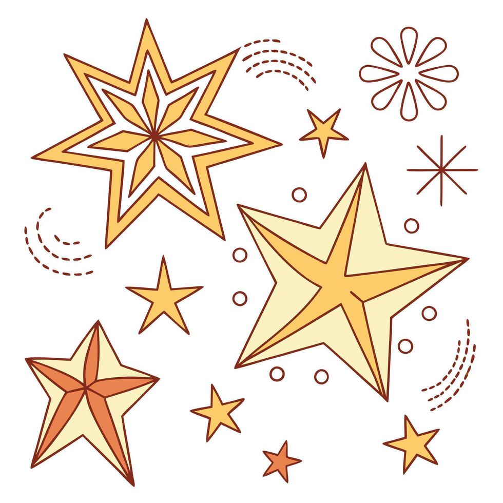 A collection of various star and sparkle shapes in different styles and sizes vector