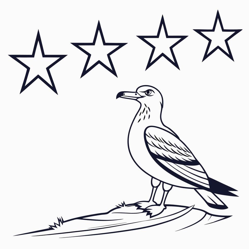 Seagull and Stars Illustration Simple Line Art Design vector