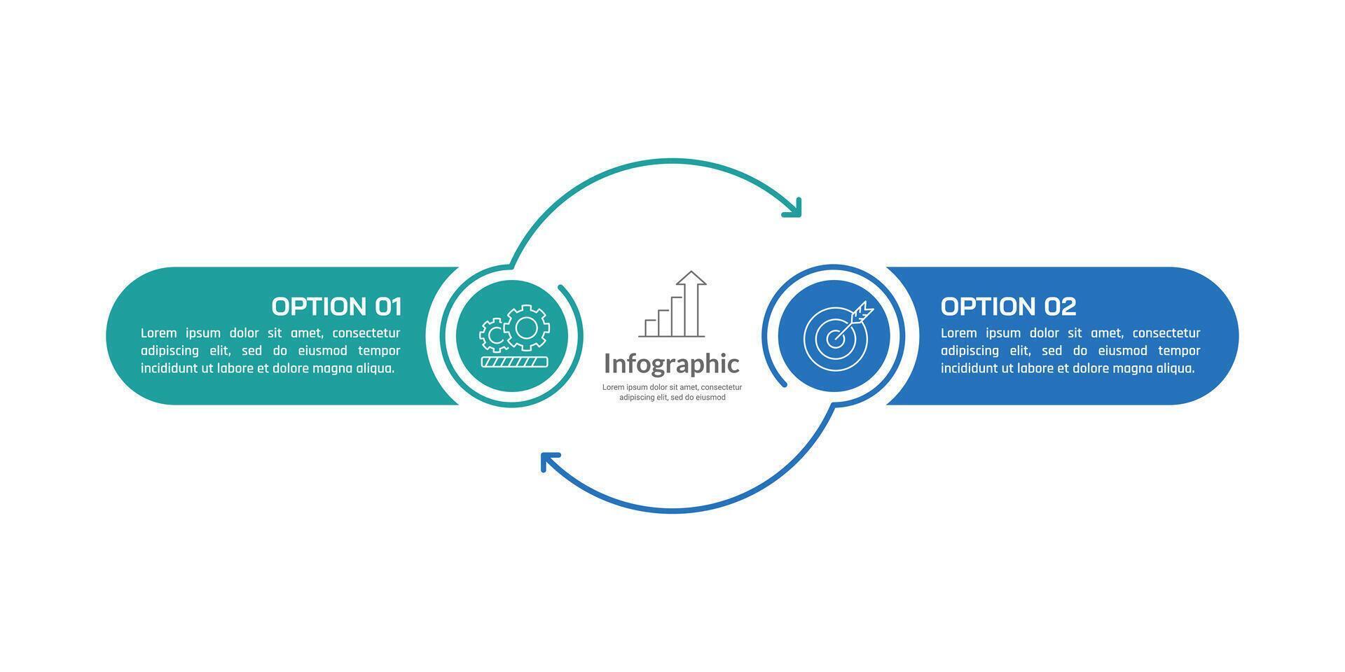 Circle labels infographic with 2 arrows on the process to success. Presentation, Strategy and Plan. vector