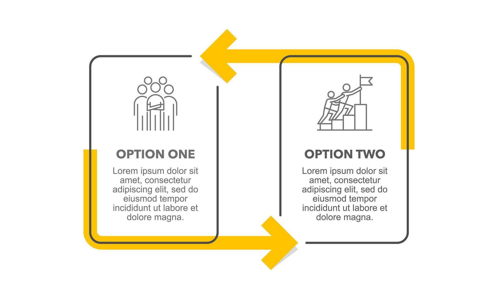 Square frame infographic with 2 arrows on the process to success. Presentation, Strategy and Plan. vector