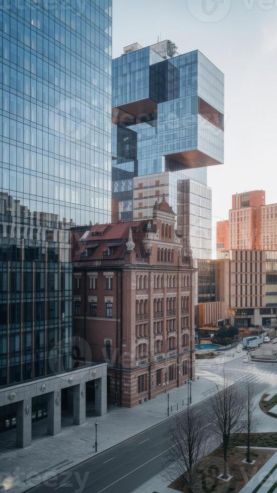 A city with tall buildings and a clock tower photo