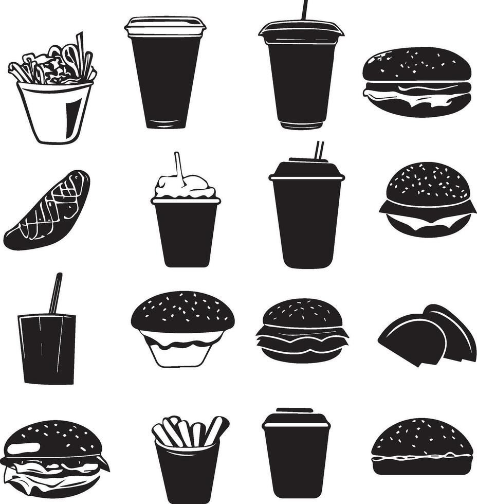 Fast food setblack and white vector