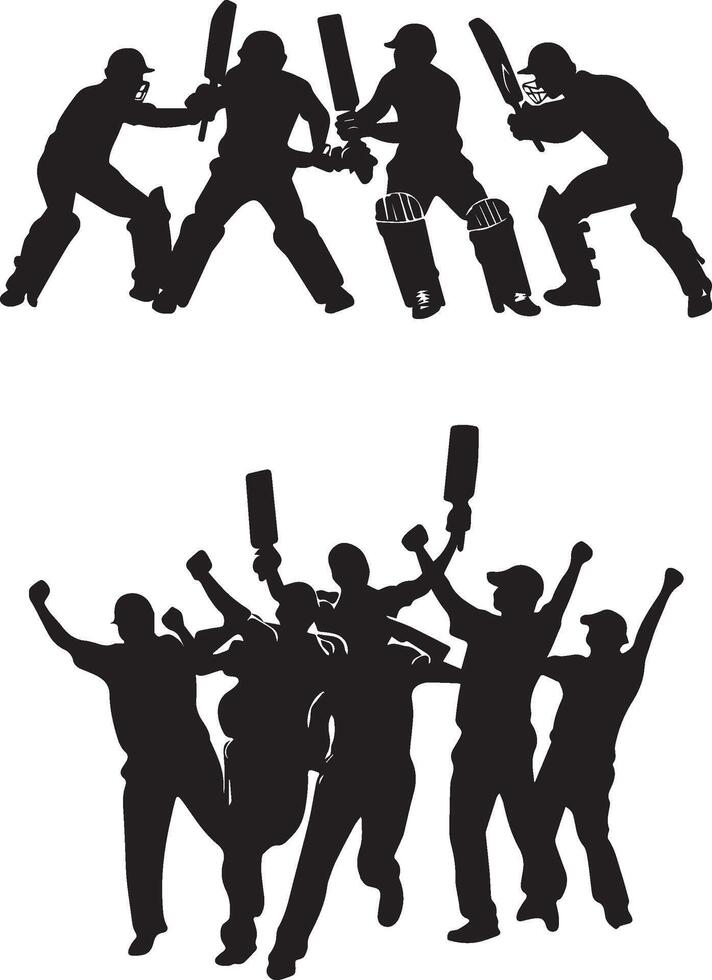 Cricket match silhouette set happy man vector