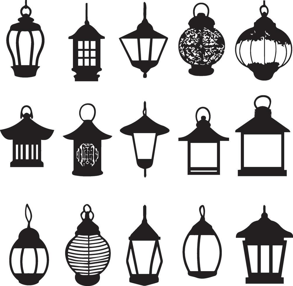 Lantern icon set black and white vector