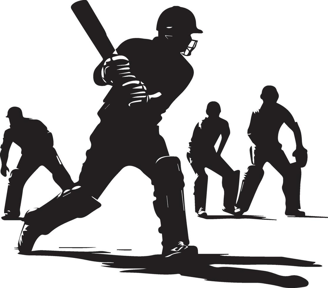 Cricket match silhouette set isolated on white background vector