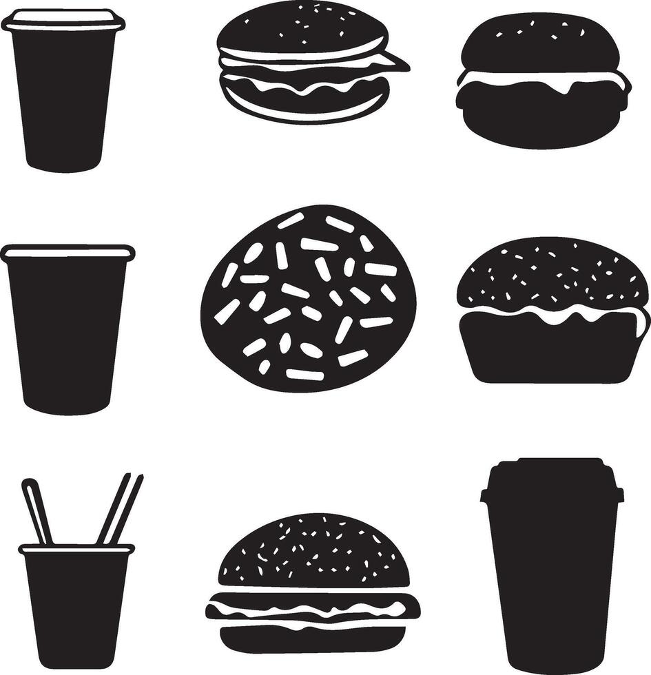 Fast food set silhouette black and white vector