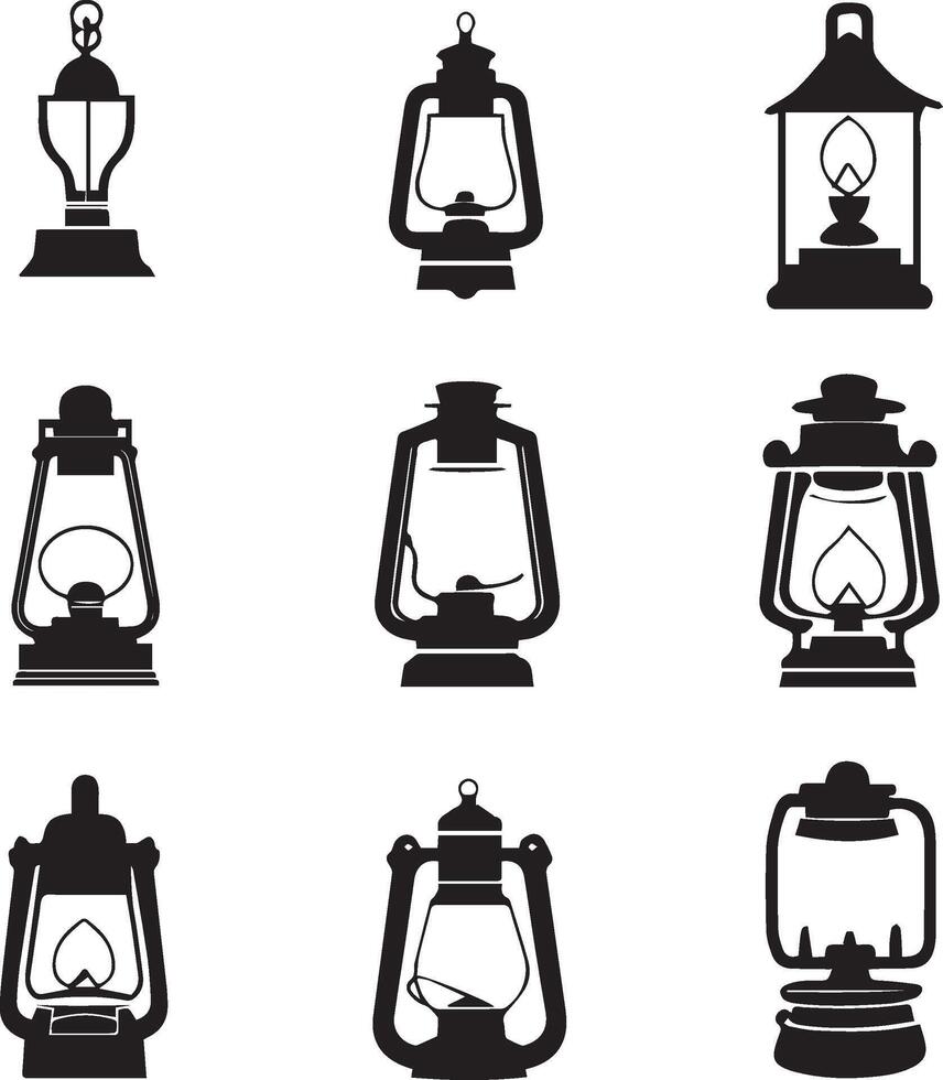 Lantern icon set silhouette vector