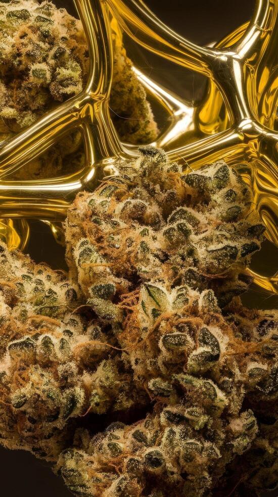 Strong extract of gold cannabis wax with high thc close up bubble shatter texture photo