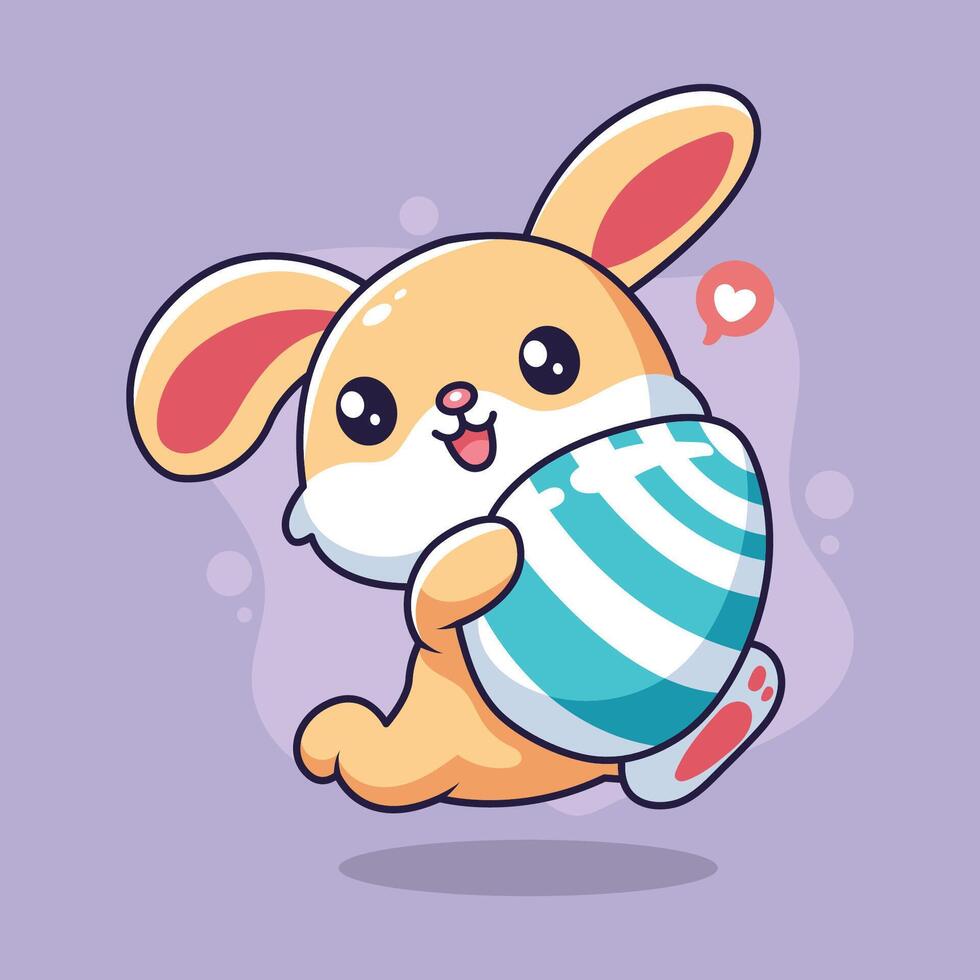 cute rabbit with easter egg kawaii character illustration design vector