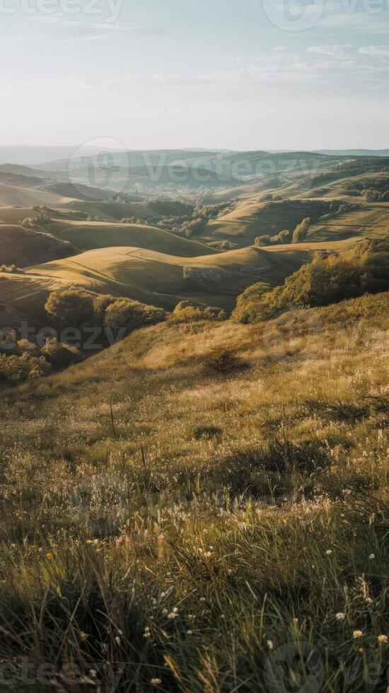 A view of the countryside from a hill photo