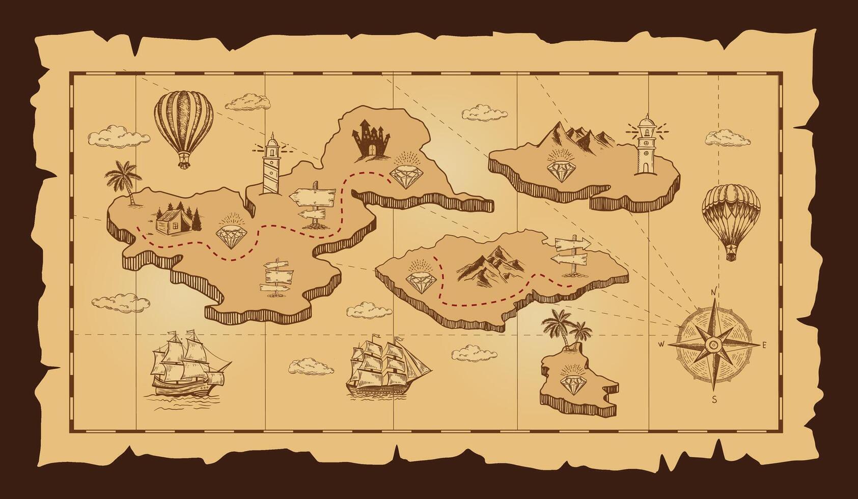 Pirate treasure map. Hand-drawn illustrations vector
