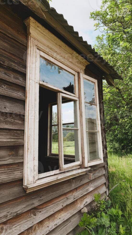 An old wooden house with a window and a fence photo
