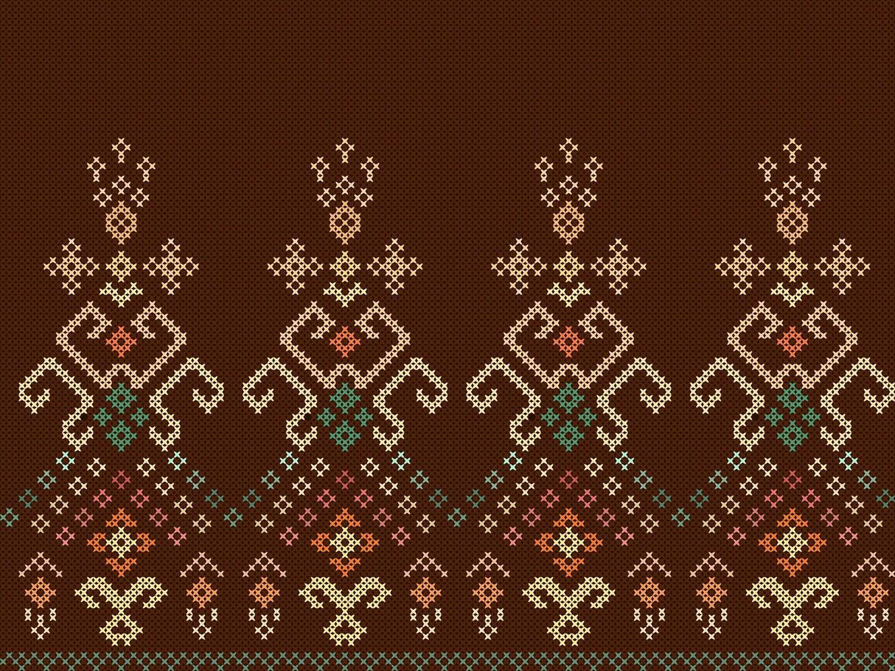 Colorful seamless knitting pattern on brown background. Design for capet, wrapping, clothing, knitting, Ikkat, ikat, fabric. vector