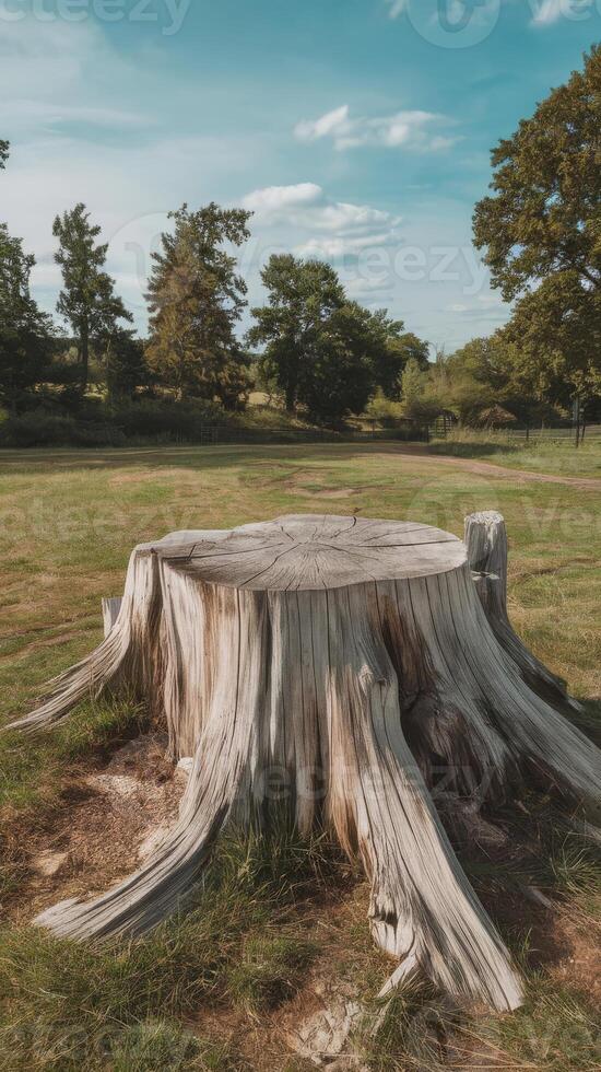 A tree stump in a field photo