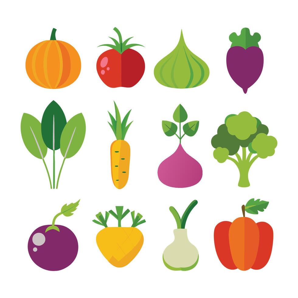 Collection of vegetables and fruits icons isolated on white background vector