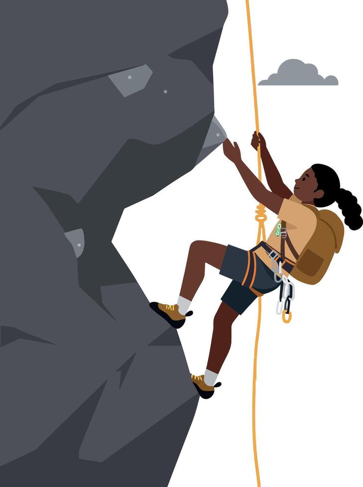 A determined climber scaling a rocky cliff in a minimalistic style, showcasing strength and focus, captured in vibrant art vector