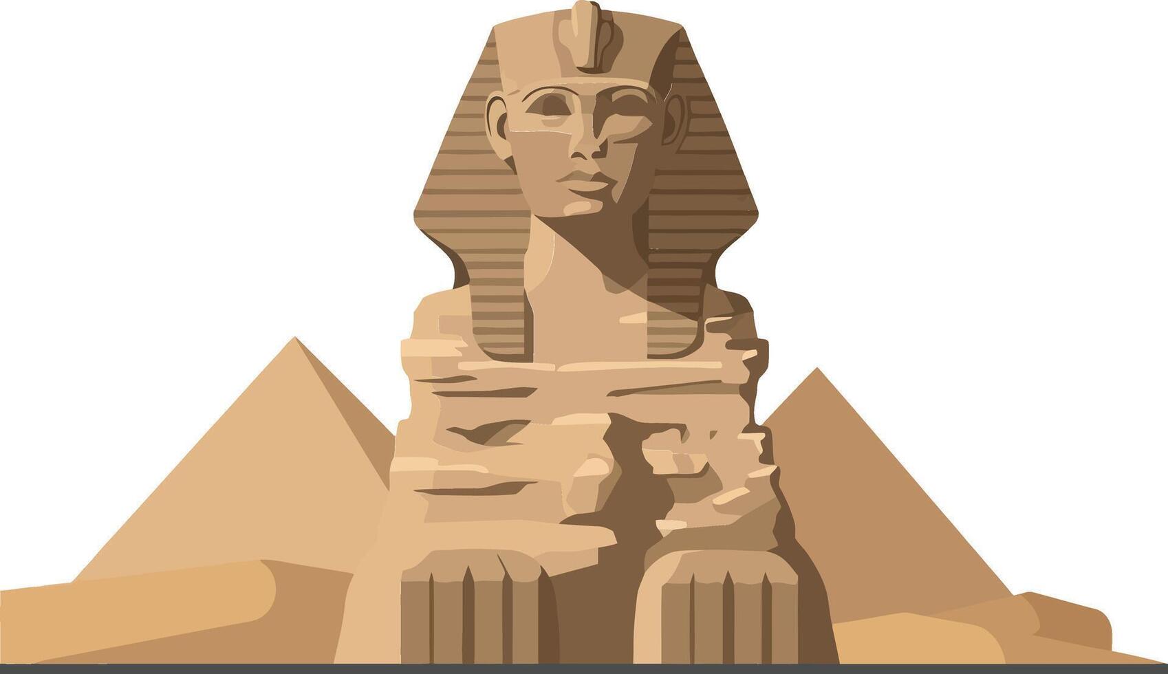 Majestic Sphinx statue with pyramids in the background, featuring a minimal and flat design, perfect for art vector