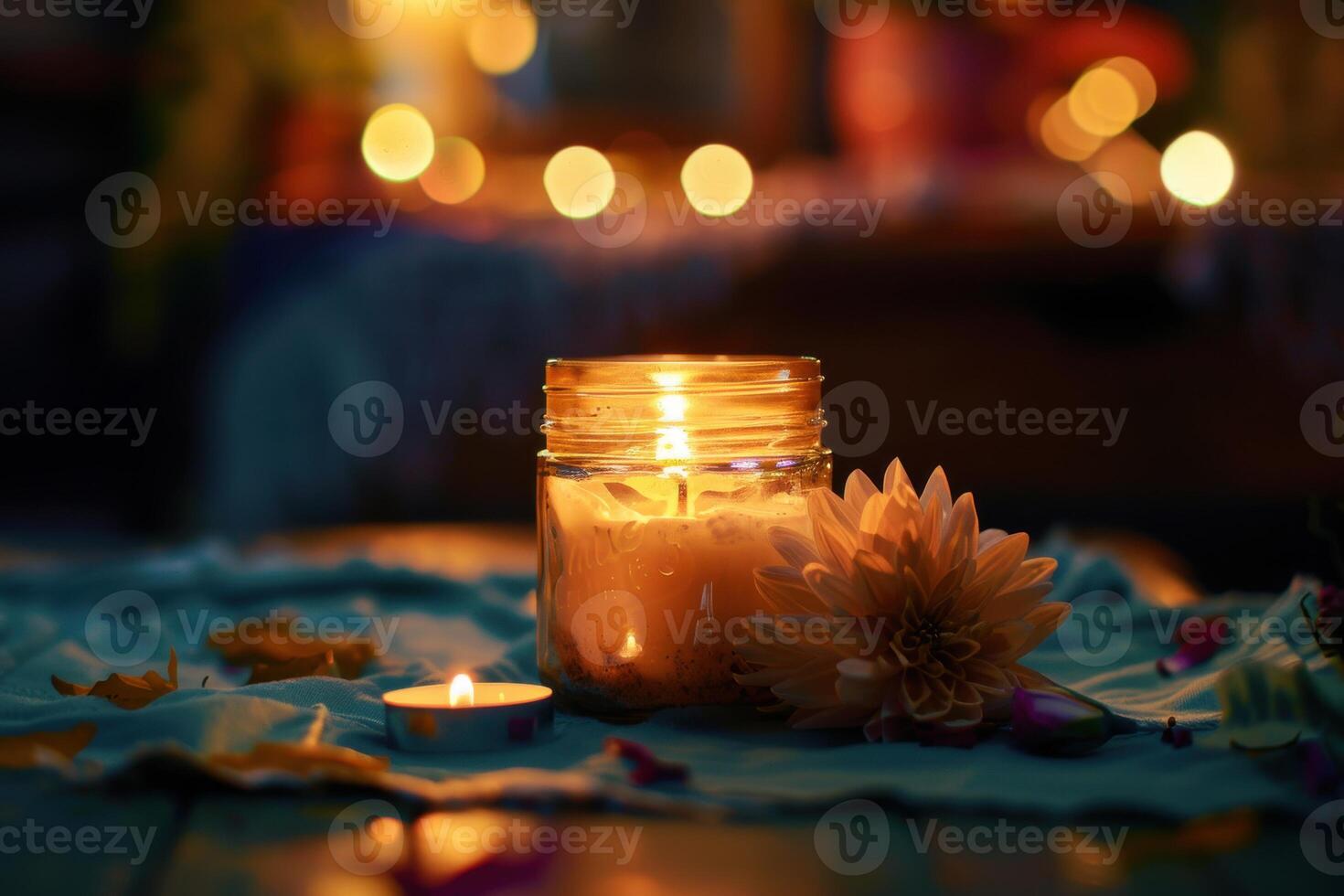 vegan soy wax candle in a recyclable glass jar photo
