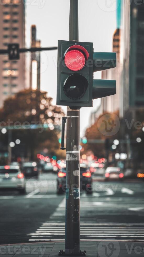 A traffic light is shown on a street corner photo