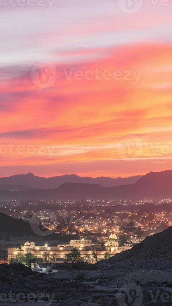 A sunset over the city of oaxaca, mexico photo