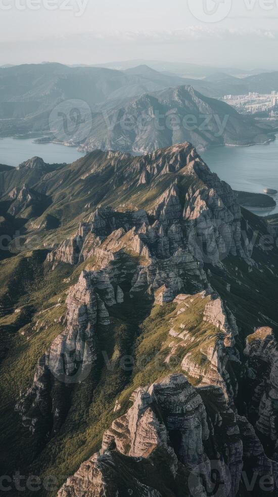 Aerial view of mountains and water in the mountains photo