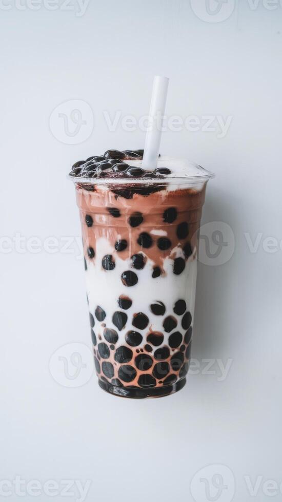 A bubble tea with black and white polka dots photo