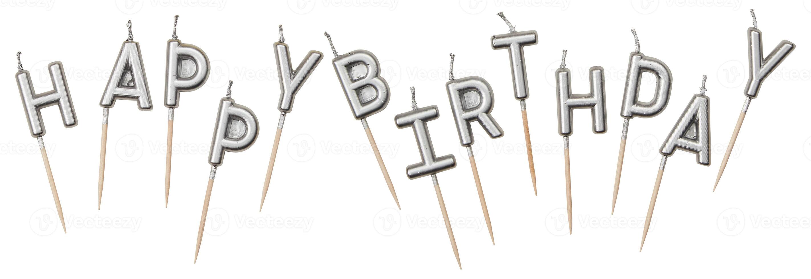 types of birthday candles gray cut out isolated white background with clipping path photo