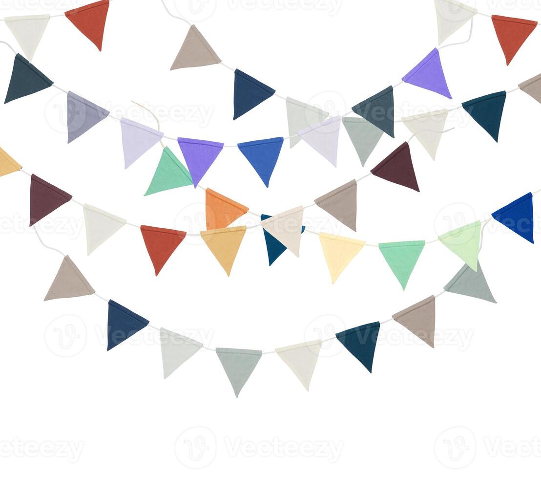 party triangle flags cut out isolated white background with clipping path photo