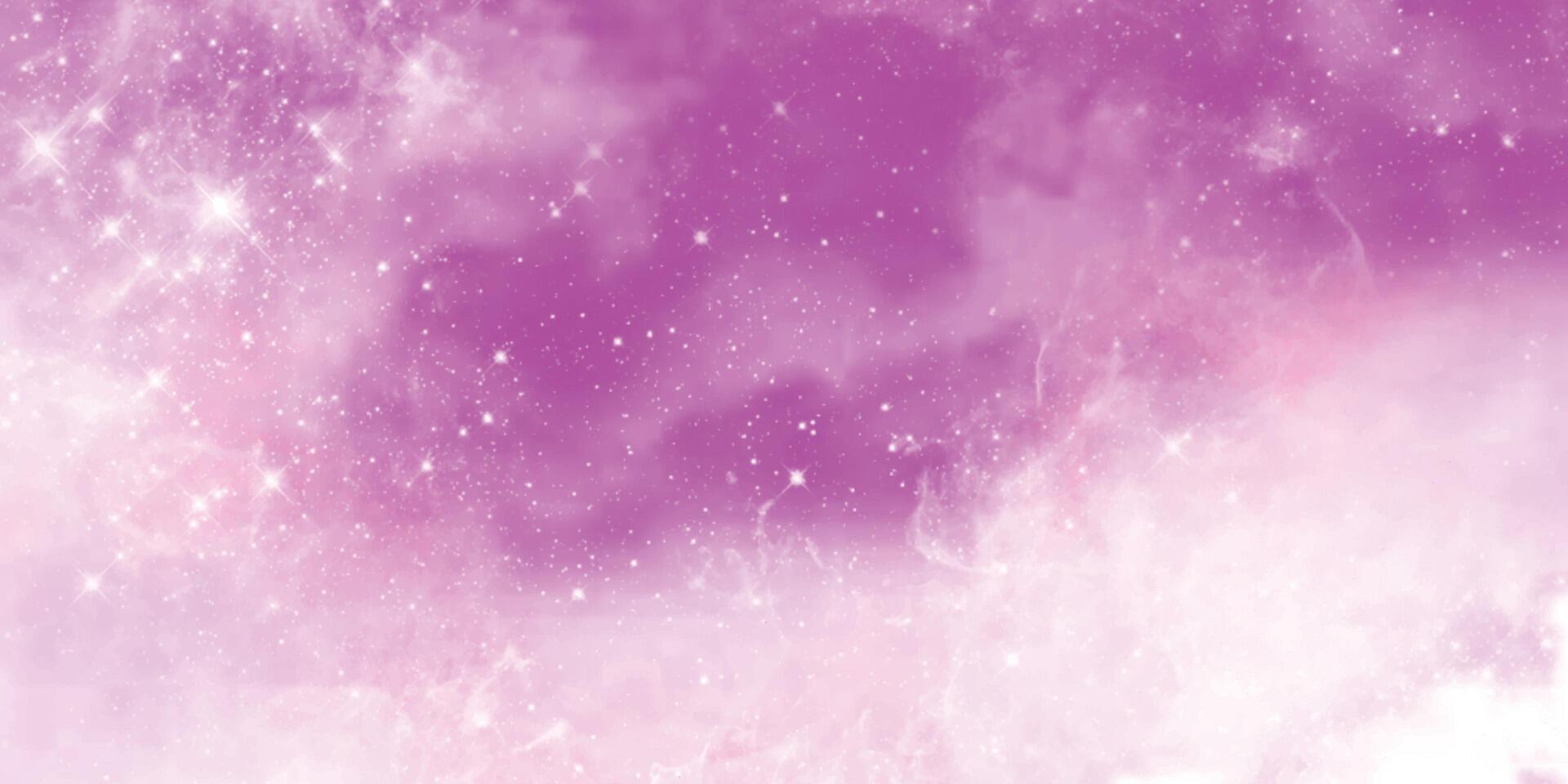 Pink Galaxy Background. Sparkling Stars and Cosmic Clouds Aesthetic vector