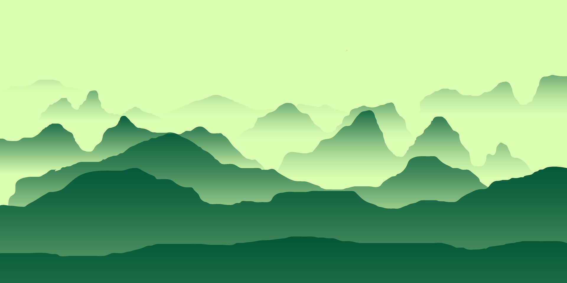 green foggy mountains landscape illustration background design vector