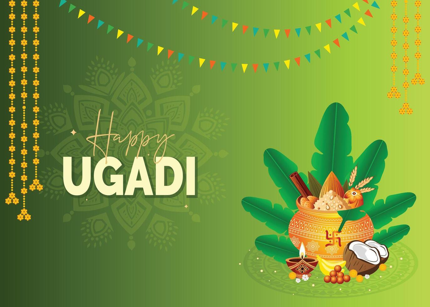 Happy Ugadi.New Year festival celebrated in Karnataka and Andhra Pradesh, marking prosperity and new beginnings. Abstract illustration and graphic design. vector
