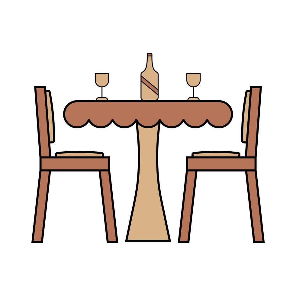 A table set for two with drinks and a bottle. vector