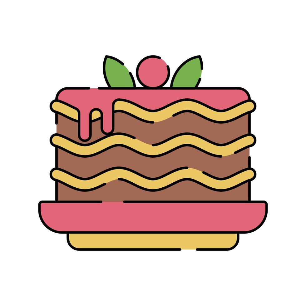 Lasagna Icon Flat design, layered pasta with sauce and basil, suitable for restaurant branding and food illustrations. vector