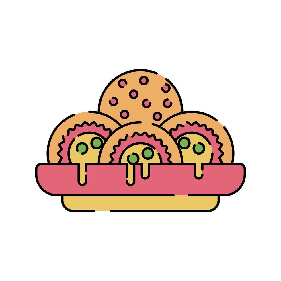 Bruschetta Icon Flat design, crispy bread with toppings, perfect for culinary promotions and digital content. vector