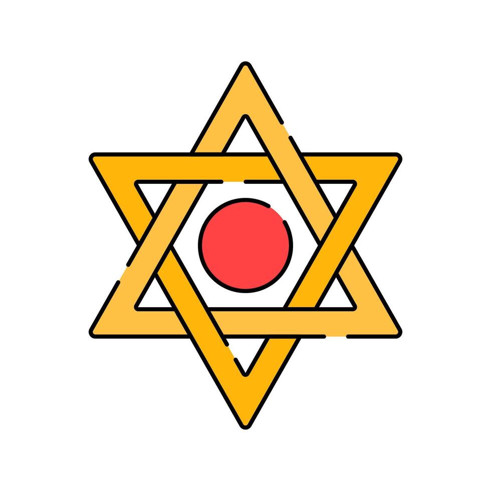 Star of David Flat design style, gold six pointed star with a red circle, symbolizing Judaism, perfect for religious education, Jewish culture, and faith related projects. vector