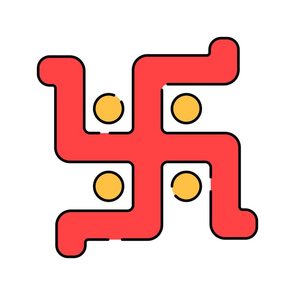 Swastika Flat design style, red Hindu Swastika with dots, representing auspiciousness and spirituality, ideal for cultural themes, religious designs, and Hindu tradition. vector