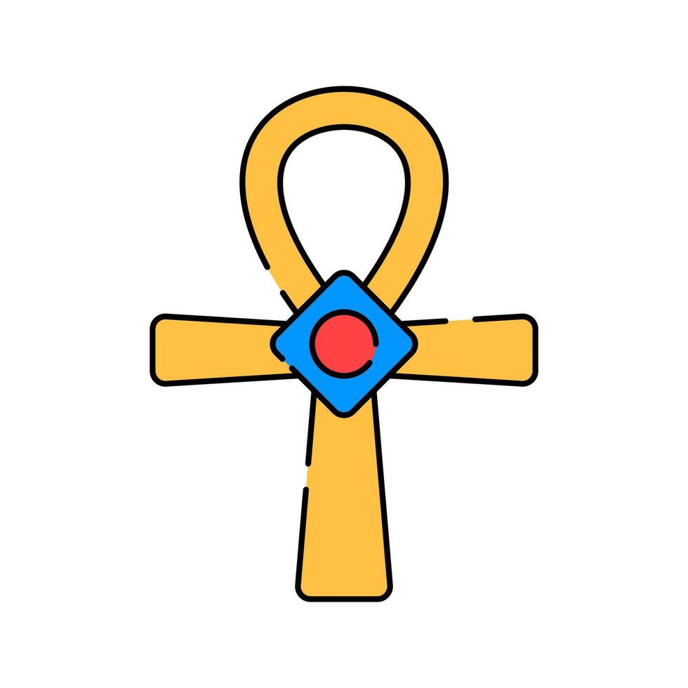 Ankh Flat design style, gold Egyptian cross with a loop, symbolizing life and immortality, great for historical visuals, mystical themes, and ancient Egyptian projects. vector
