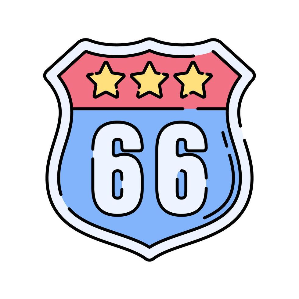 Route 66 Sign, flat design illustration, famous highway marker, great for travel and adventure themes. vector
