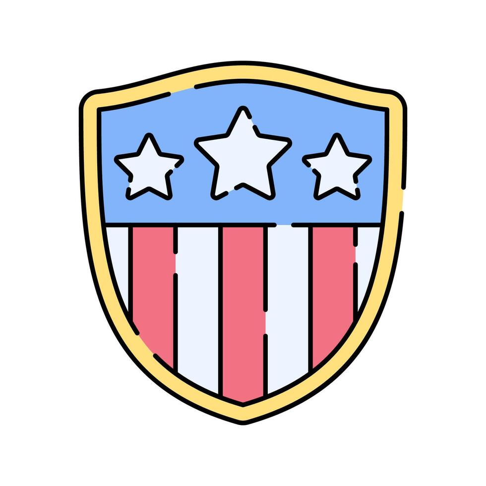 Patriotic Shield, flat design illustration, U.S. flag shield, symbolizing national pride, great for celebrations. vector